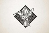 Line Art - Kolibrie 3 met achtergrond - S - 45x48cm - Zwart - geometrische wanddecoratie