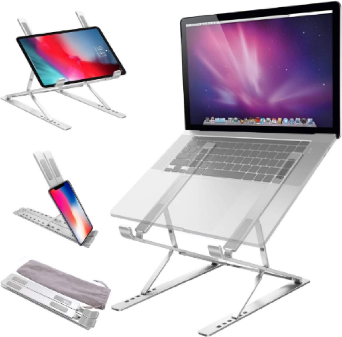 W&Z® Ergonomisch laptop standaard - Verstelbaar - Opvouwbaar - Aluminium - Zilver