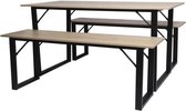 MARK Set Tafel en 2 krukken - Houtdessin - L 150 x D 80 x H 75 cm