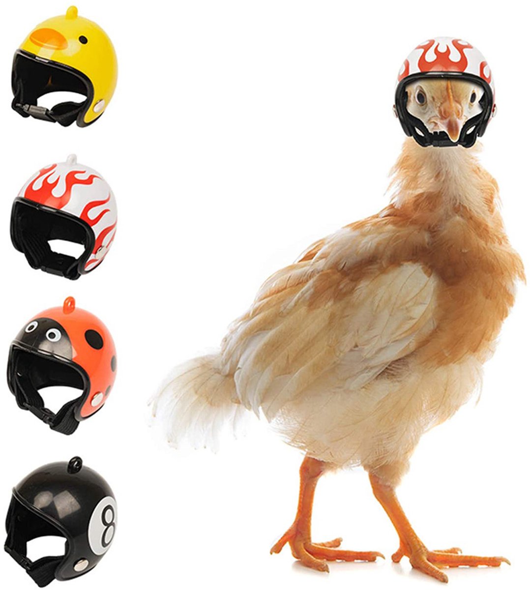 "Mini Beschermhelm Voor Volwassen Kippen en Eenden, Leuke Decoratieve Helm Met Vlam- en Eendprint, Beschermt De Kop Tegen Botsingen en Pikgevechten Speelse Mini Kiphelm, Beschermend Accessoire Voor Pluimvee Met Versierde Prints"