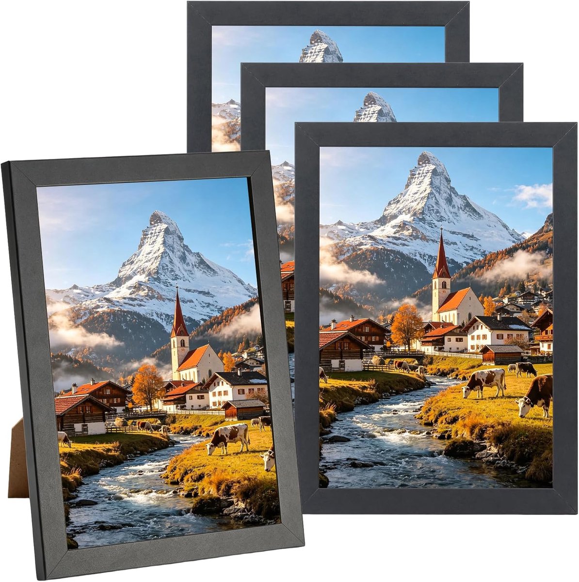 4 stuks kleine zwarte fotolijsten 21 x 14.8 cm, houten fotolijsten Picture Frames, fotolijsten vintage MDF-lijst voor - ShopVlot