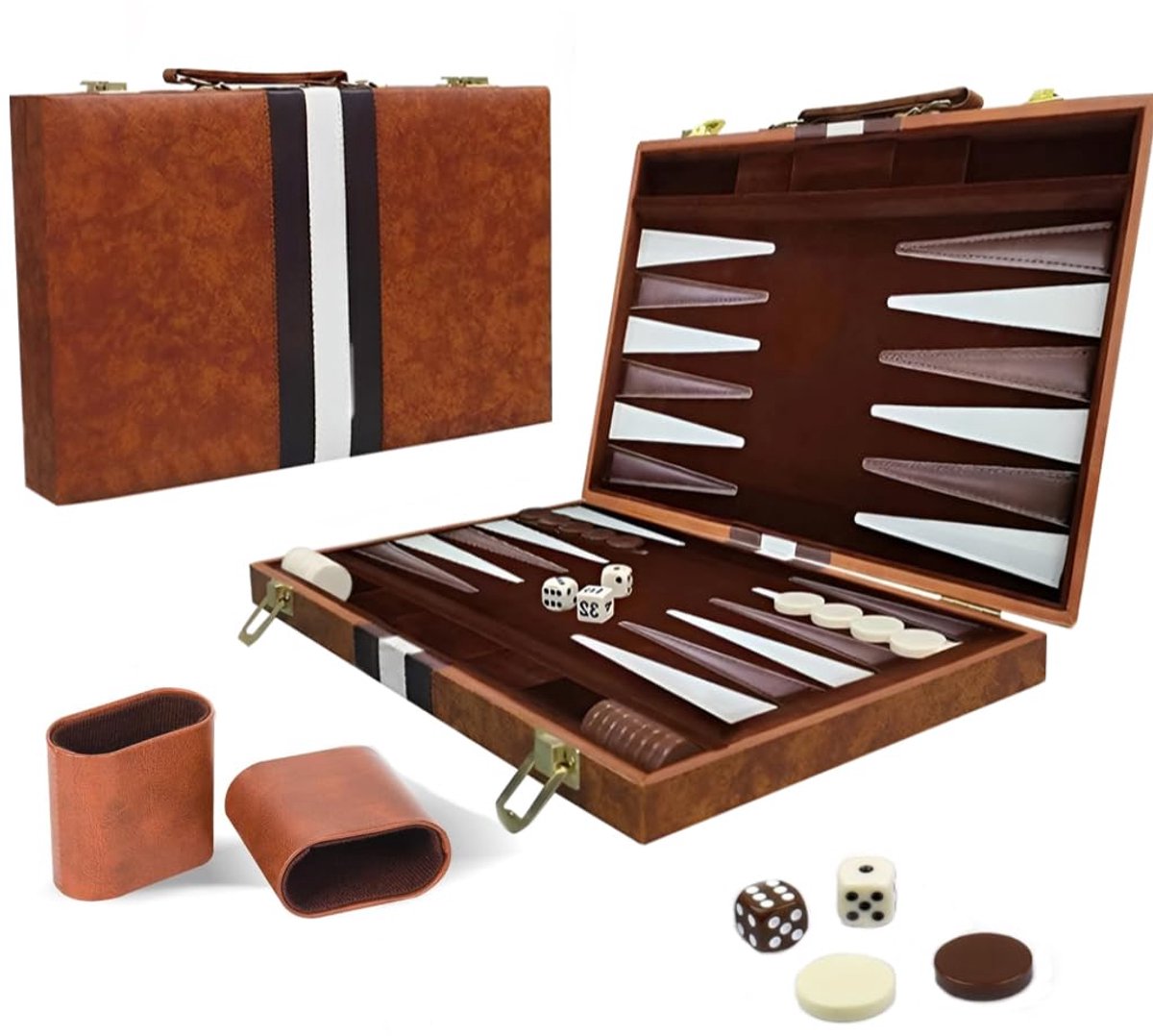 Reis Backgammon Set PU Leder Reisversie Bordspel voor 2 Spelers Draagbaar Strategisch Spel met Dobbelstenen 28,5 cm