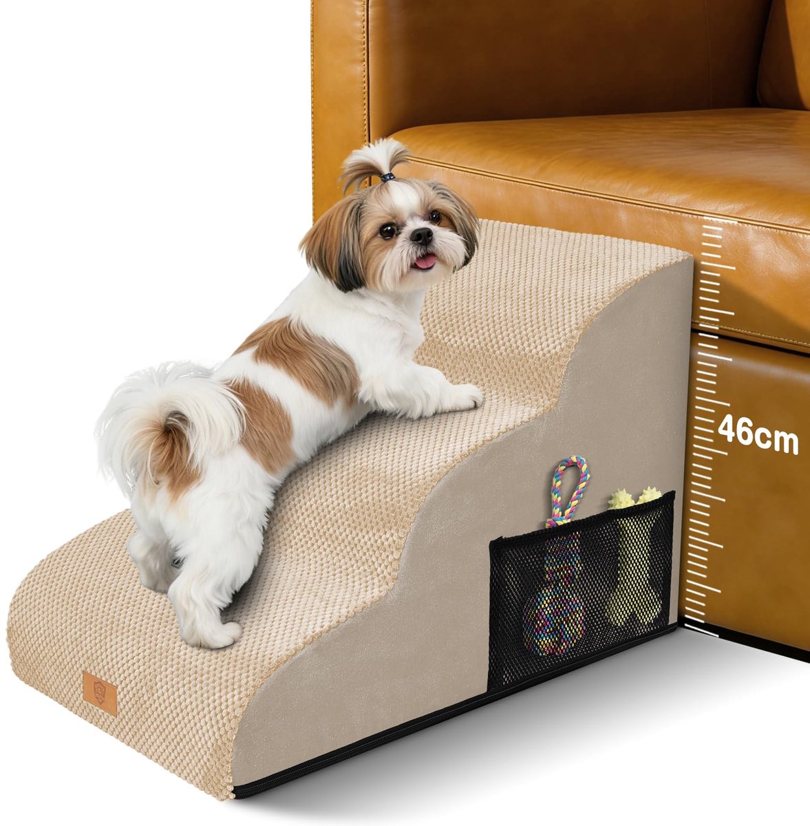 Famanu – Hondentrap voor kleine honden, 3 treden, wasbare en waterdichte huisdiertrap met antislip bodem, 60 x 40 x 40 cm