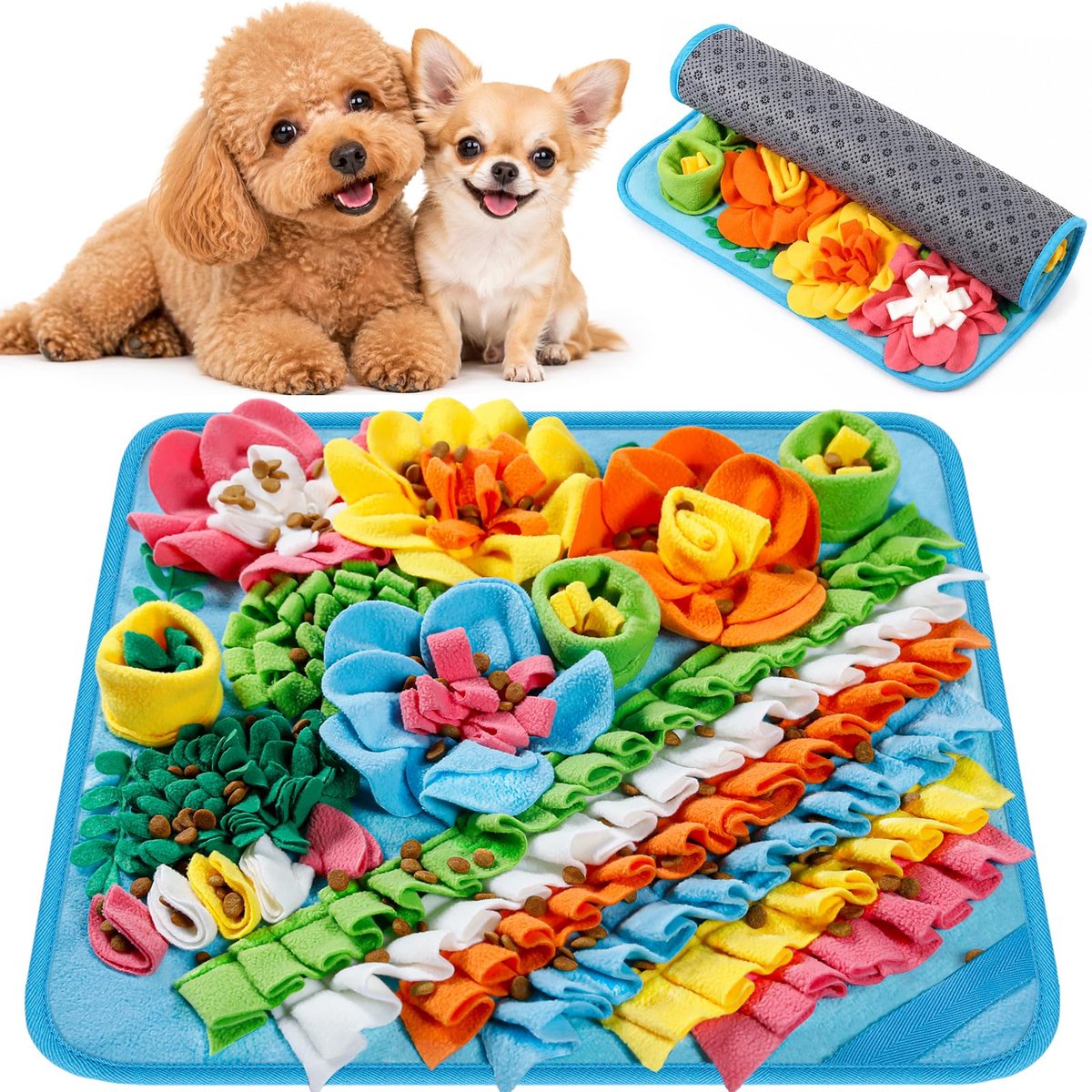Famanu – Snuffelmat voor honden, interactief hondenspeelgoed, puzzelmat voor mentale stimulatie, antislip polarvlies, 39×39 cm, voor puppy’s en kleine tot middelgrote honden