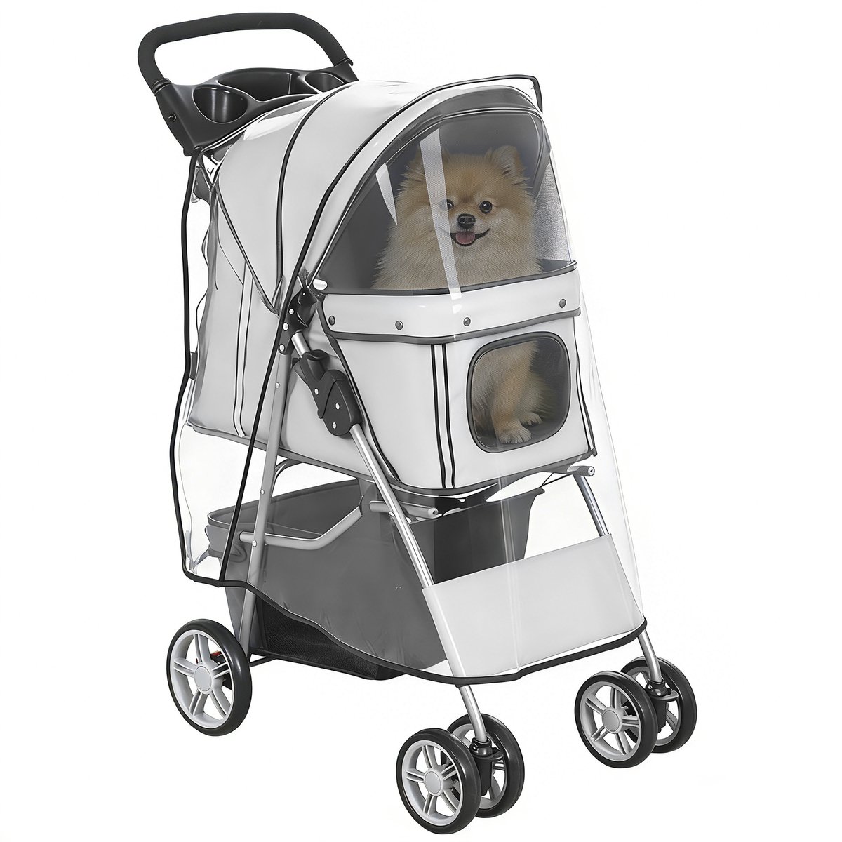 PawHut Hondenbuggy - Staal, 600D Oxford-stof - 75x45x97cm - Grijs