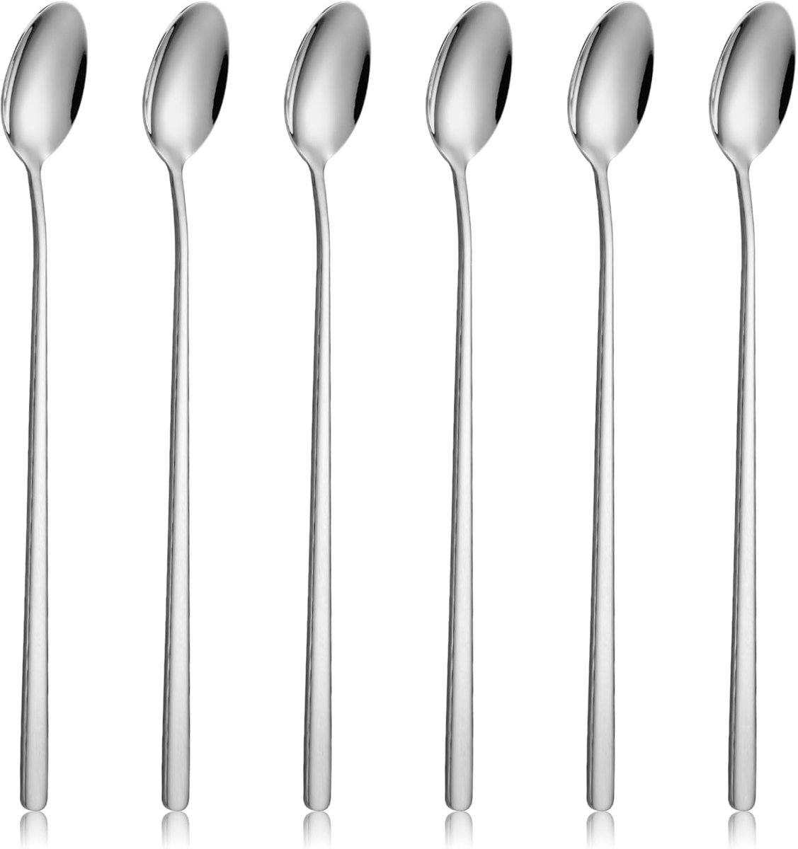 6 stuks‑roerlepel‑lang steel lepel‑kruidenlepel‑koffielepel‑ijsthee lepel‑dessert en honing lepel‑15x3,2 cm‑zilverkleurig