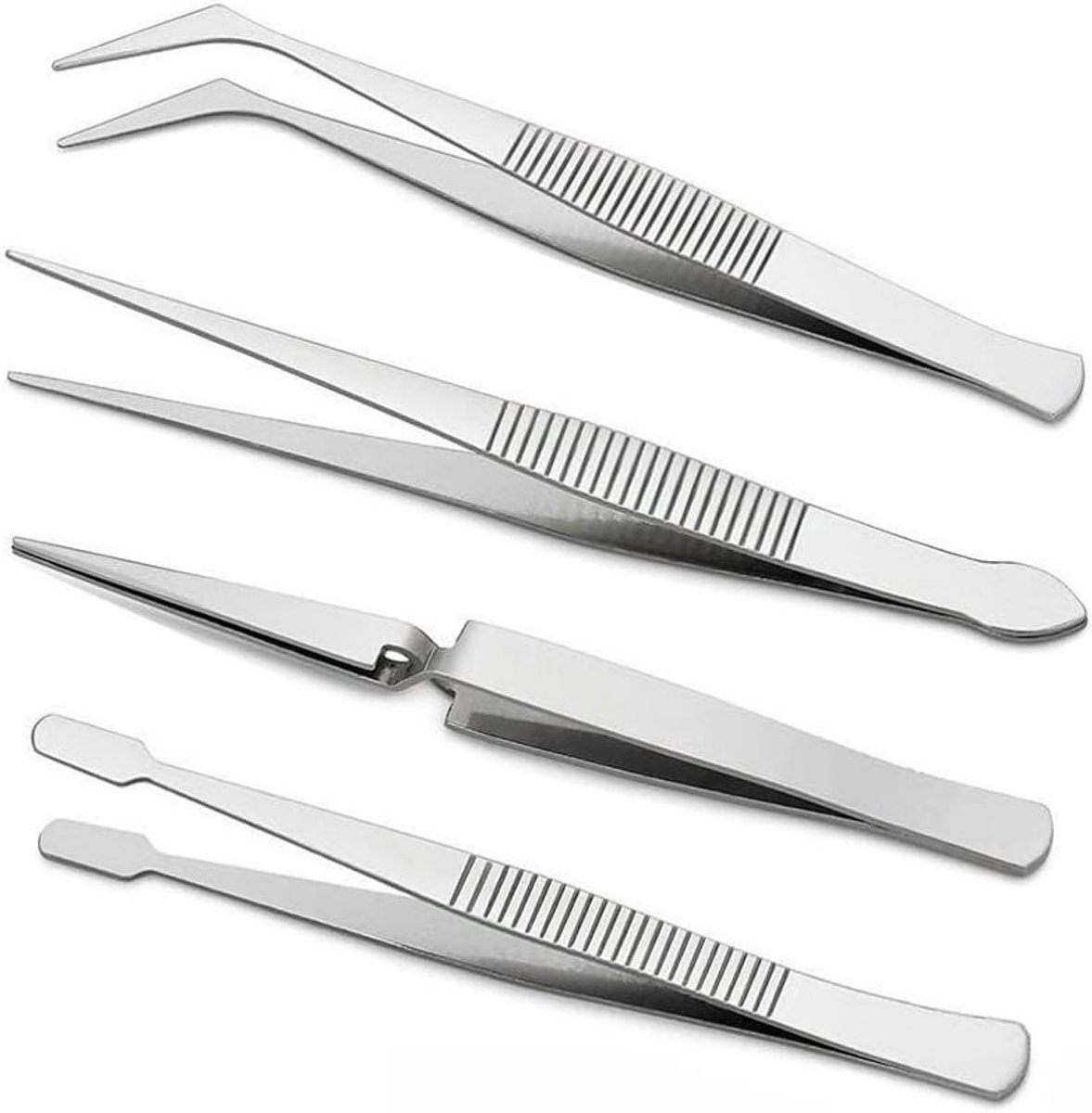 Pincetset - Zilver - 4-delig - Roestvrij Staal - Voor Knutselen en Hobby