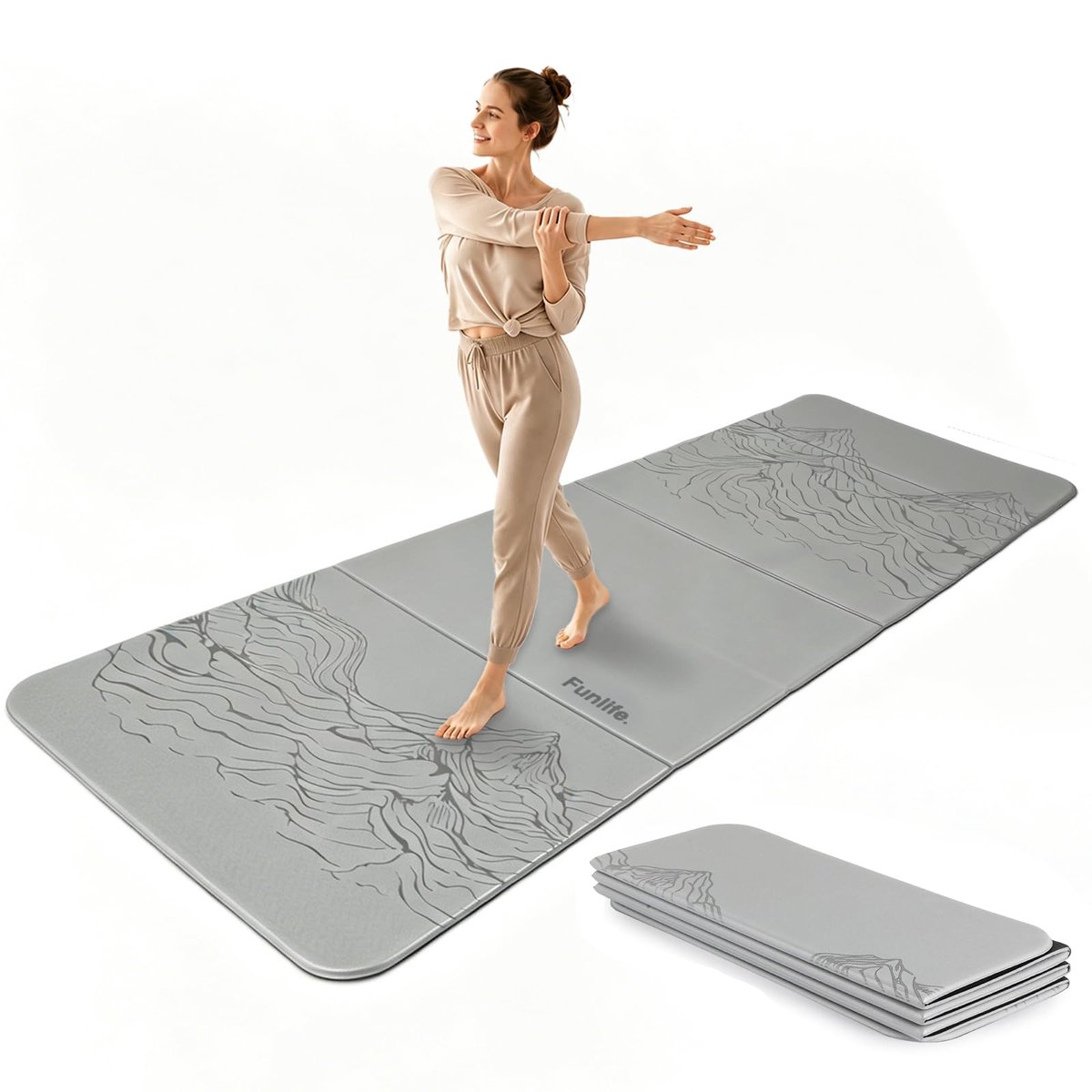 Famanu – XXL yogamat 190 × 66 cm, 10 mm opvouwbare fitnessmat, ideaal voor yoga en fitnessoefeningen