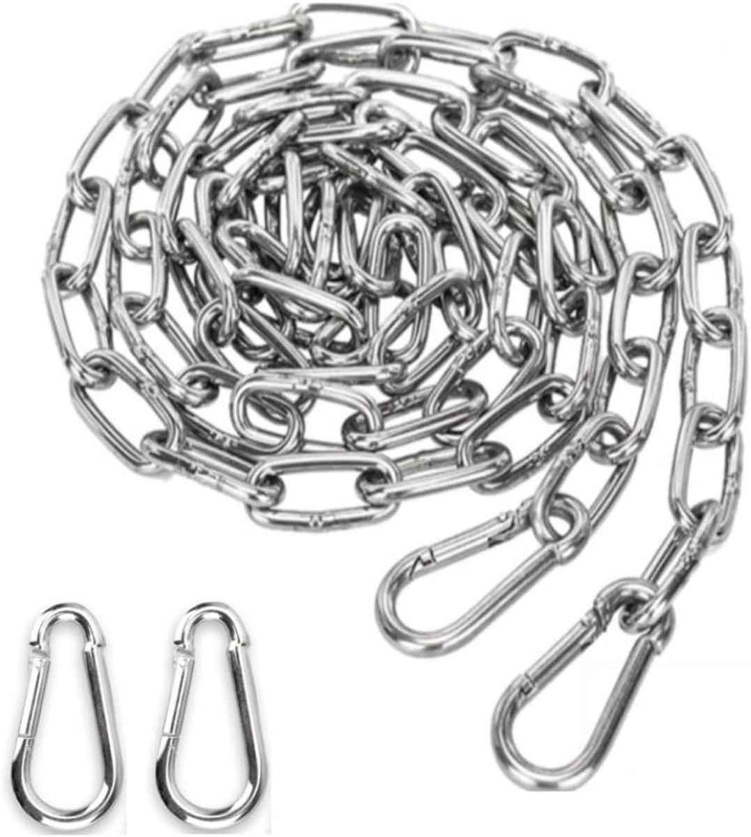 Roestvrijstalen ketting 3 mm 1.5 m met karabijnhaken - Sterke ketting voor hangmat en anker, max. 90 kg draagvermogen