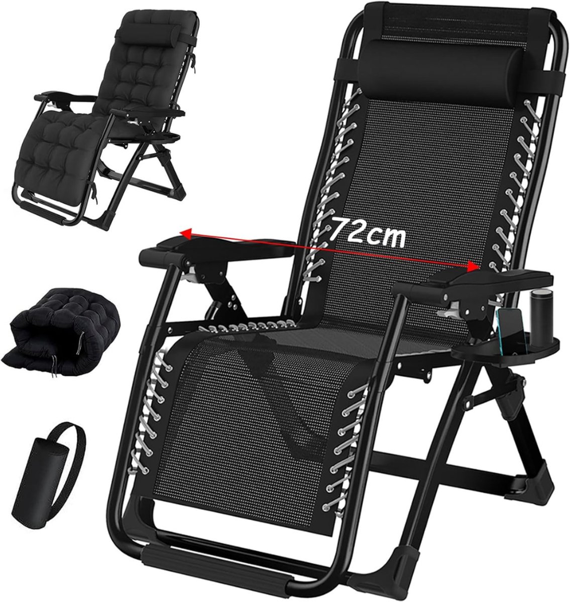 Lìon® Tuinstoelen - Opvouwbare Tuinstoelen - Tuinstoelen Verstelbaar - Zwart - 53cm x 72cm x 113cm