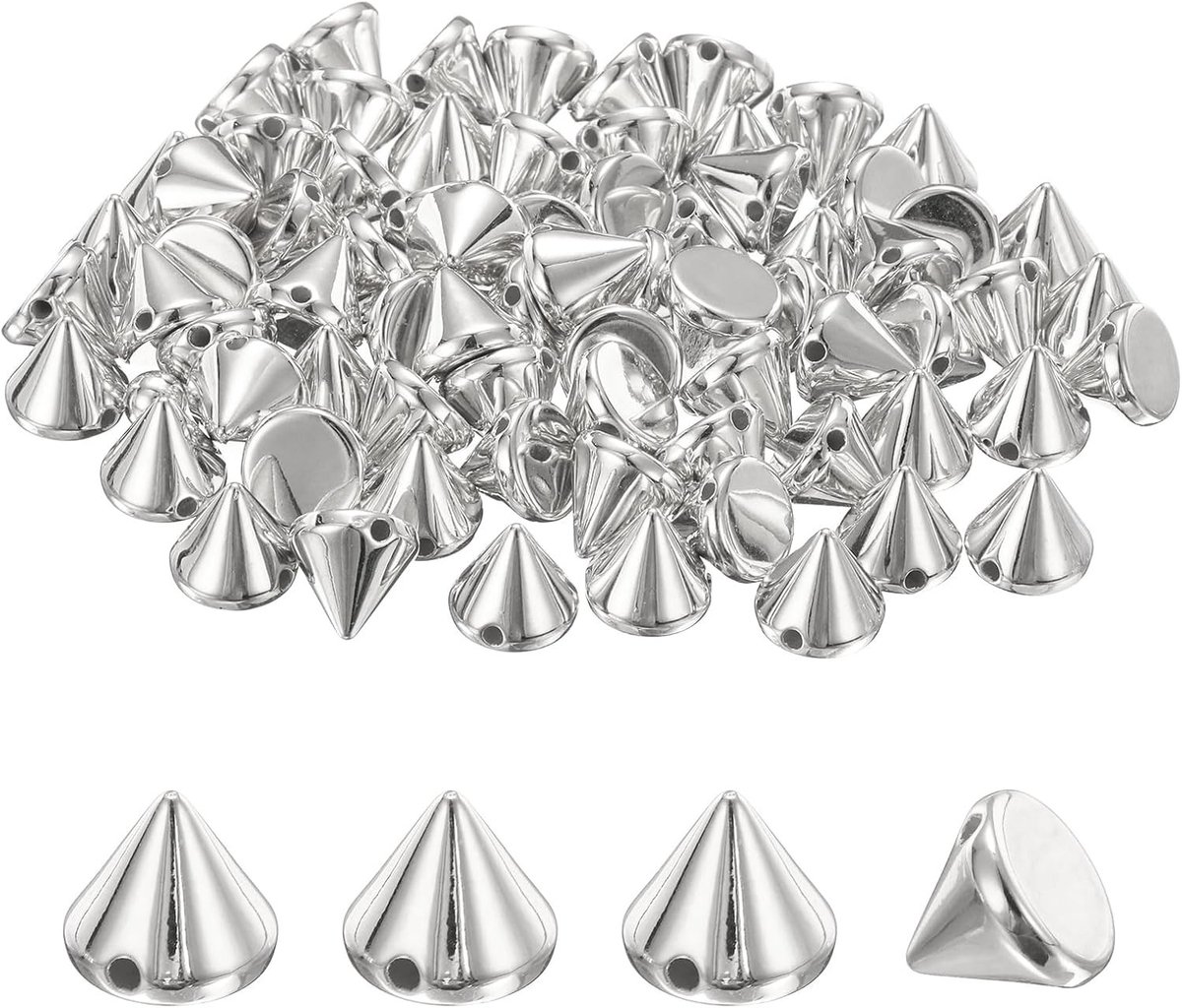 100-Pack Spike Cone Studs 12x10 mm Plastic Platte Rug Naai op Punk Stijl Spike Stud voor Kleding, Schoenen en Tassen - Perfect voor DIY Lederen Ambacht en Stoffen Kleding in Zilver
