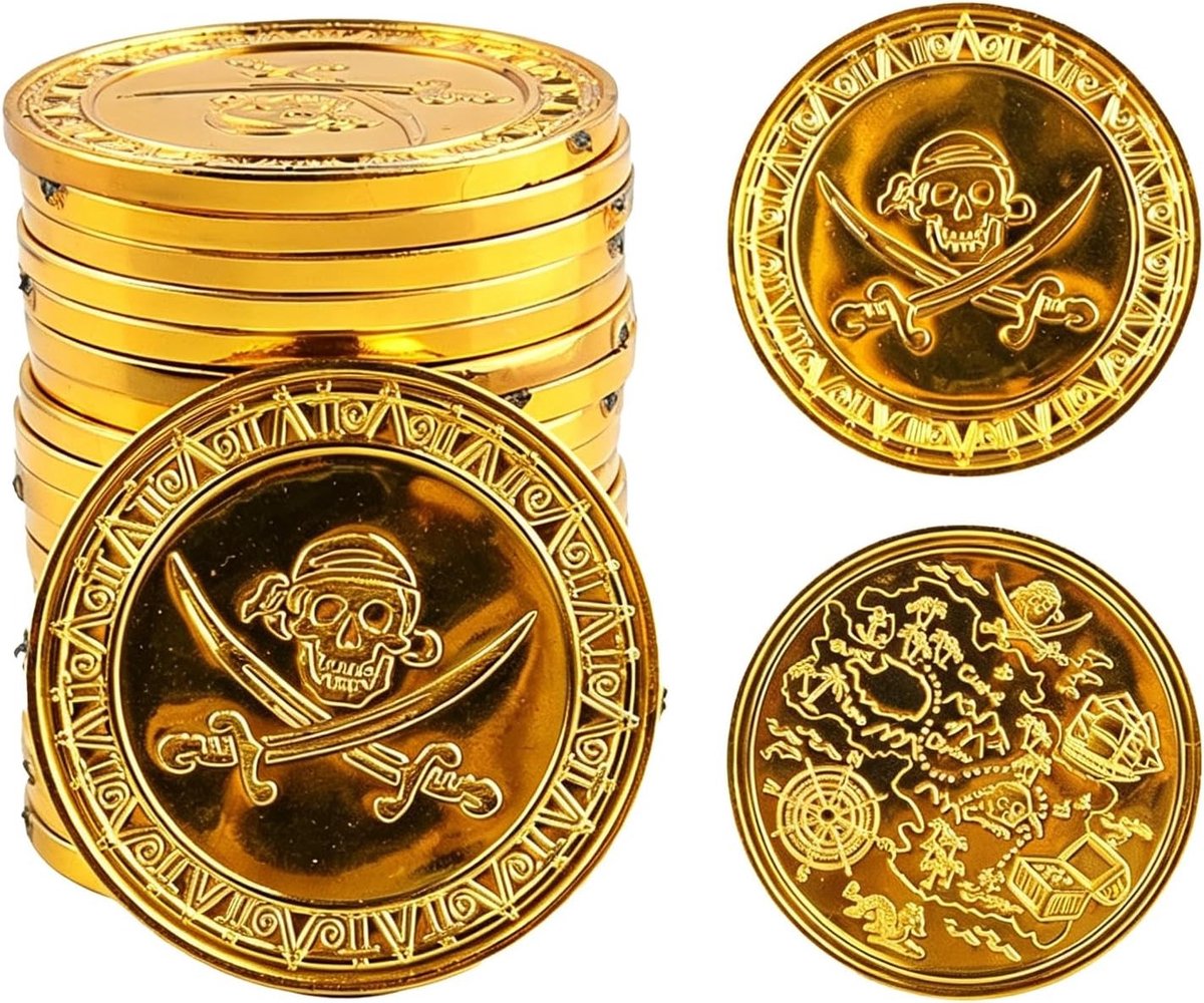 Set van 100 Gouden Piratenmunten, Speelgeld voor Kinderen, Verjaardagsgeschenken, Piratenfeest Decoratie en Schatjacht Accessoires