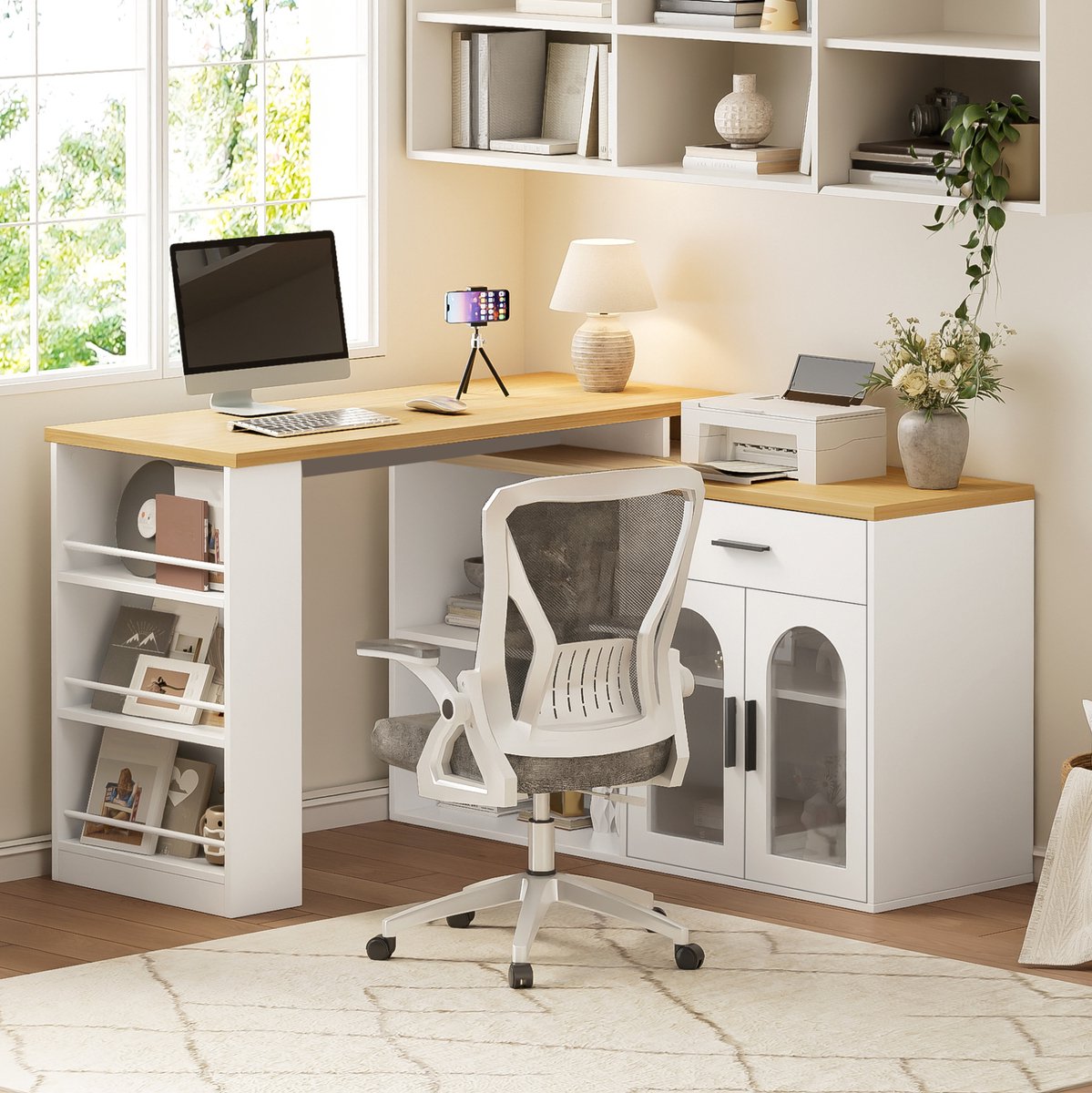 MIVRAY Keukeneiland - 360 Graden Draaibaar Werkblad Met Opbergruimte En Lade - Voor Keuken En Huisbar - MDF - Wit - 136x50x78 Cm