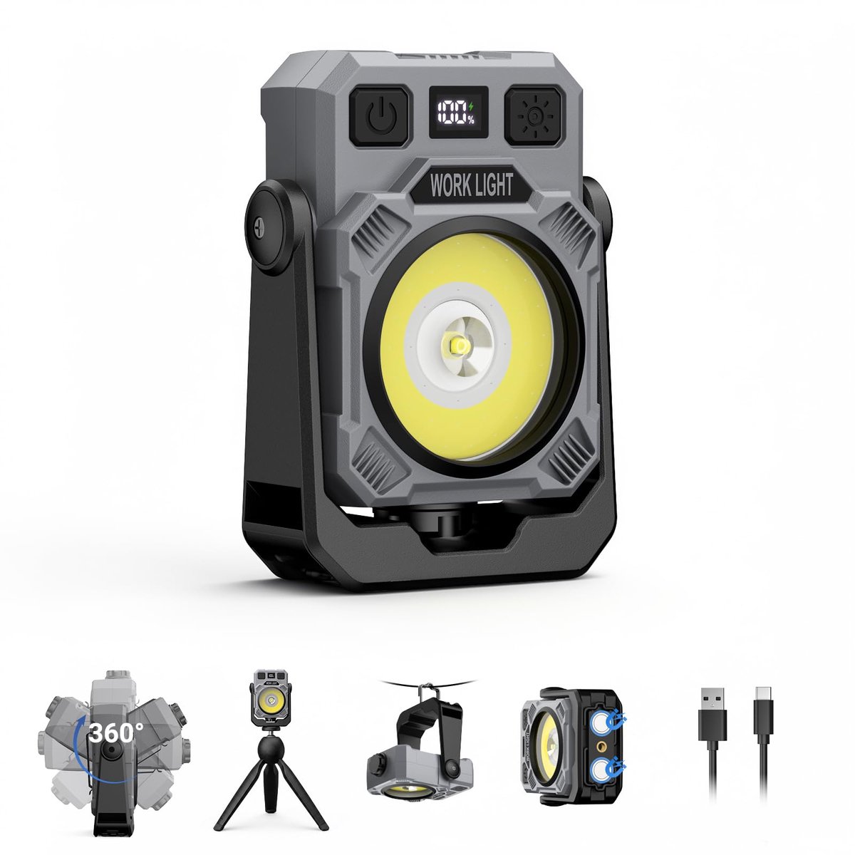 Orbecco Magnetic Rechargeable Work Light, 2000LM LED Work Light, COB & LED Dual Lighting Sources, Stepless Dimming - ShopVlot