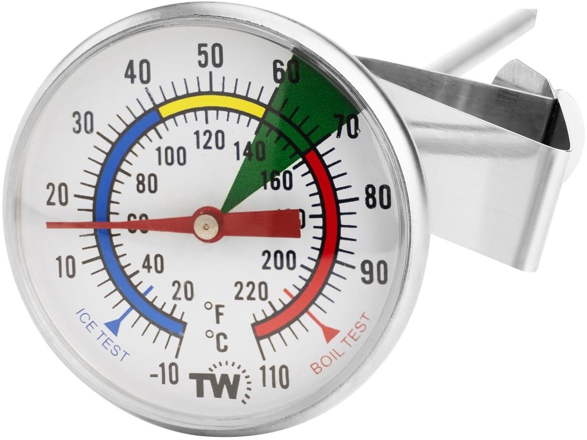 Koffiethermometer - Roestvrijstaal - 175 mm - Professionele Melktemperatuursonde met Clip - Voor Barista's