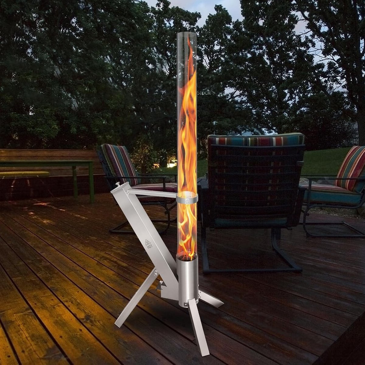 Vuurkorf voor buiten - Zwart - 100 x 8 cm - Decoratieve Pelletfakkel met Glazen Buis - Voor Tuin en Terras