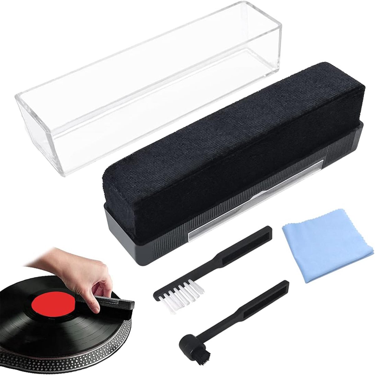 stuk vinylplatenreinigingsborstel- antistatische vinylplatenborstel met fluwelen pad- naaldreinigingsborstel voor het reinigen en onderhouden van vinylplaten en draaitafelnaalden.