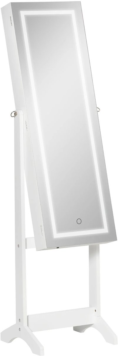 Atlasyx make up spiegel - Passpiegel - Staande spiegel - Sieradenhouder - Spiegelkast - LED - Met slot - 46 x 36,5 x 151,5cm - Wit