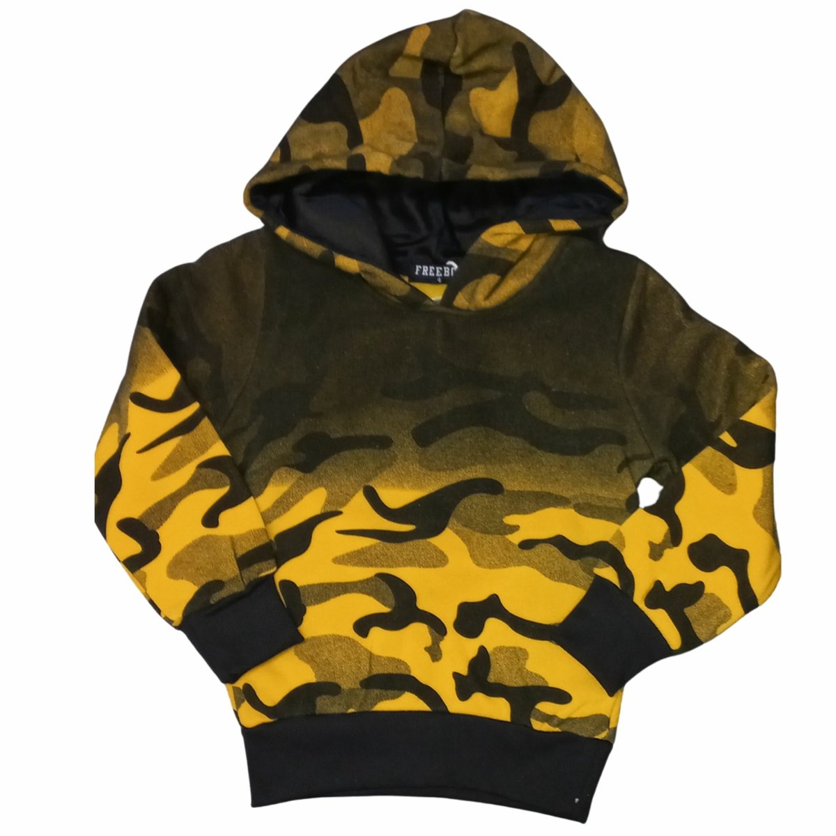 Jongens hoodie met camouflageprint en steekzakken - Geel - 98/104