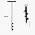 Afmetingen van de zwarte grondboor: 100cm hoog, 11cm breed en 40cm diep.