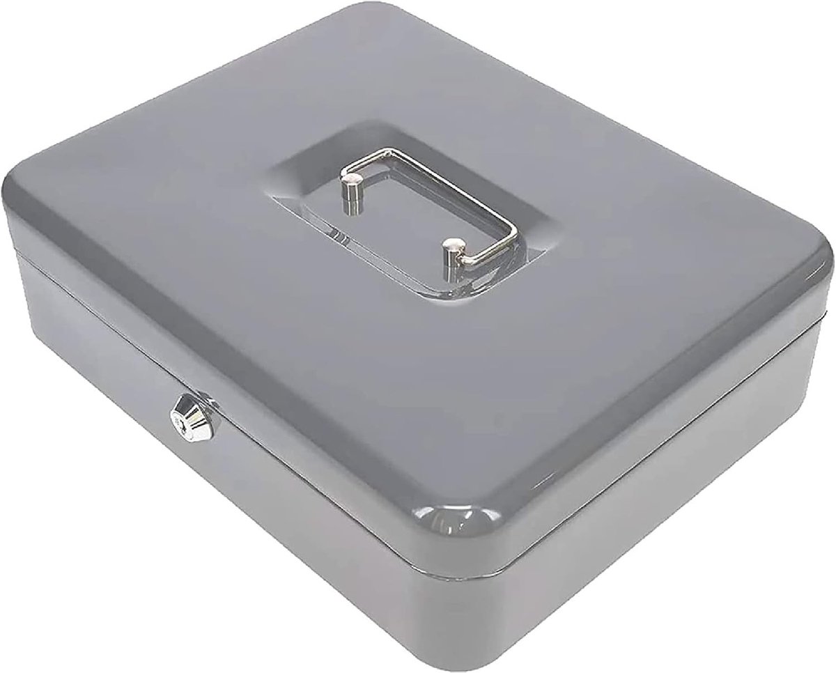 Geldcassette - Zilver - 300 x 240 x 90 mm - Met Uitneembaar Muntvak en Sleutels - Voor Veilig Geldbeheer