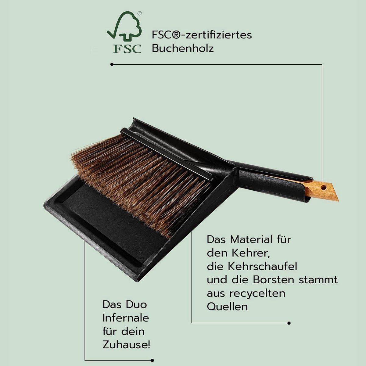 Bezem met opvangbak - Hout - 30 x 29 x 3 cm - Voor moeiteloze reiniging - Voor Huishouden