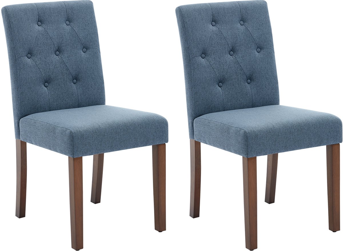 Triumpunpre - Moderne Eetkamerstoelen Set Van 2 - Beklede Hoge‑Rug Stoelen, Zachte Gevoerde Zitting - Stevige Houten Poten - Linnen | Blauw
