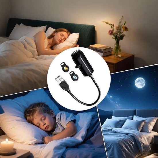 KZQ Nachtlamp-projector — 360° verstelbare mini-projectielamp (inclusief 3 projectiefilms, USB-voeding) — Geschikt voor kinderkamers, plafonds en feestjes – Zwart van KZQ — afbeelding 2