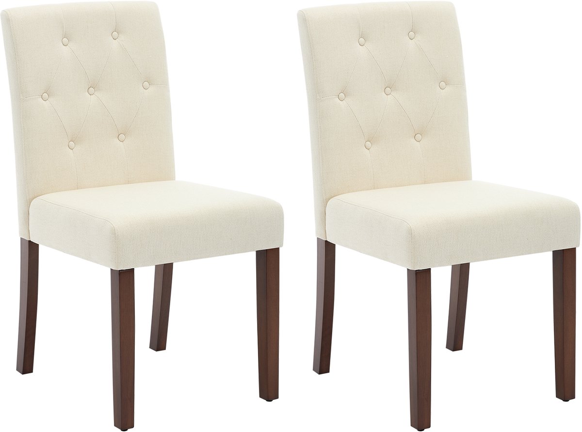 Triumpunpre - Moderne Eetkamerstoelen Set Van 2 - Beklede Hoge‑Rug Stoelen, Zachte Gevoerde Zitting - Stevige Houten Poten - Linnen | Beige