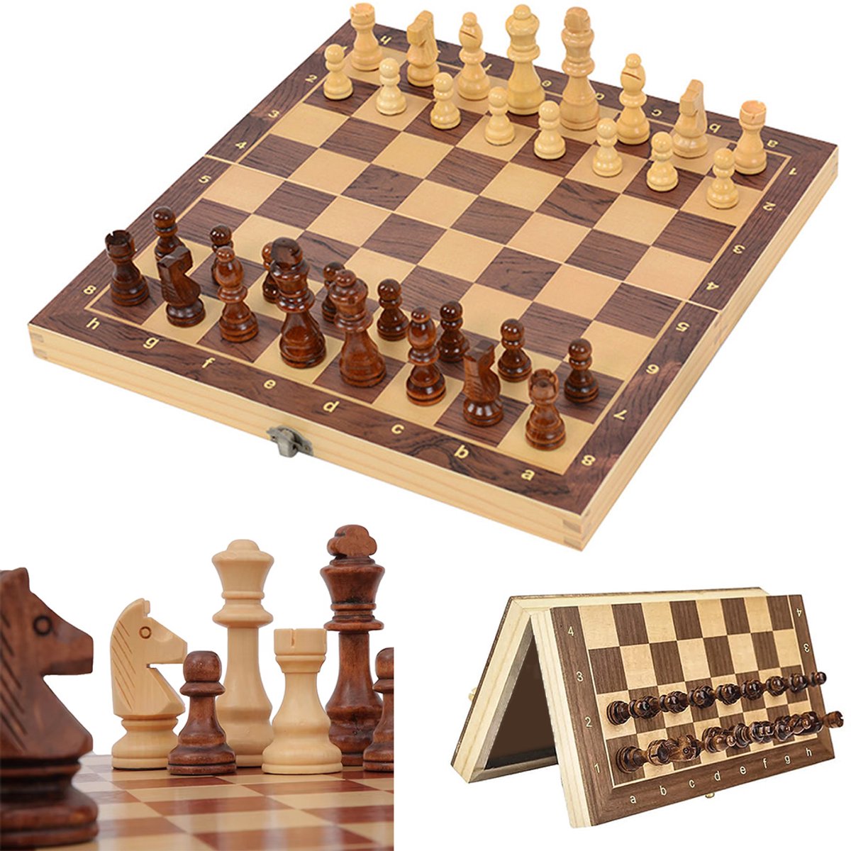 Schaakspel - Magnetisch schaakspel - Opvouwbaar schaakbord - Educatief bordspel - Inclusief schaakstukken - Geschikt voor volwassenen en kinderen - 29*29 cm - Hout