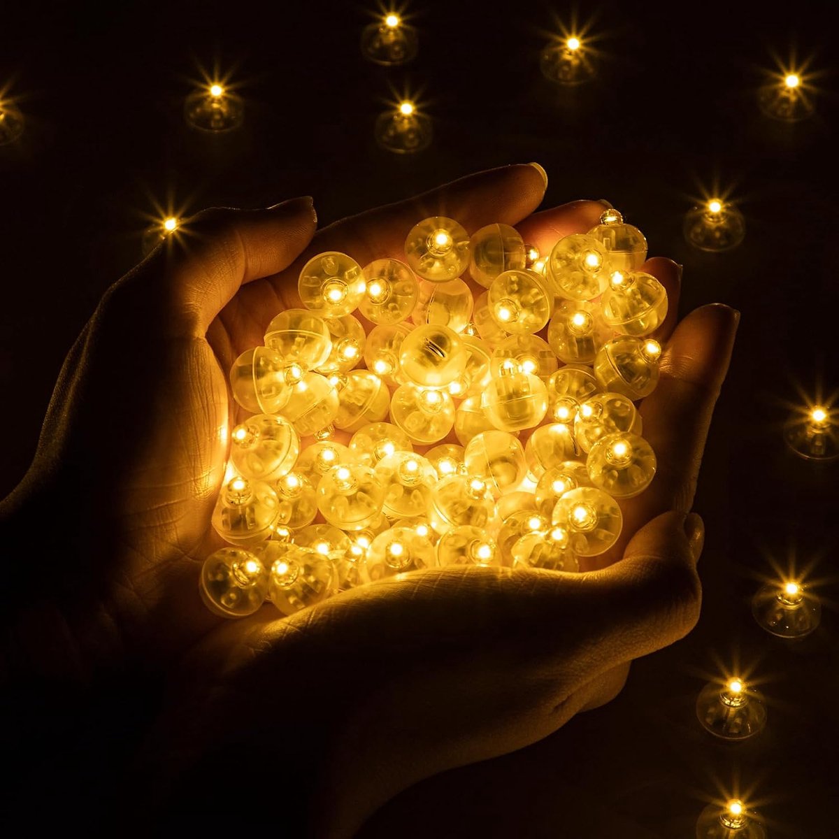 Daity 50 ballonlampjes – Ronde LED-bolletjes – Geschikt voor latexballonnen, papieren lantaarns en decoraties voor feesten, bruiloften, Kerstmis en Halloween – Mini waterdichte lampjes (warm wit licht)