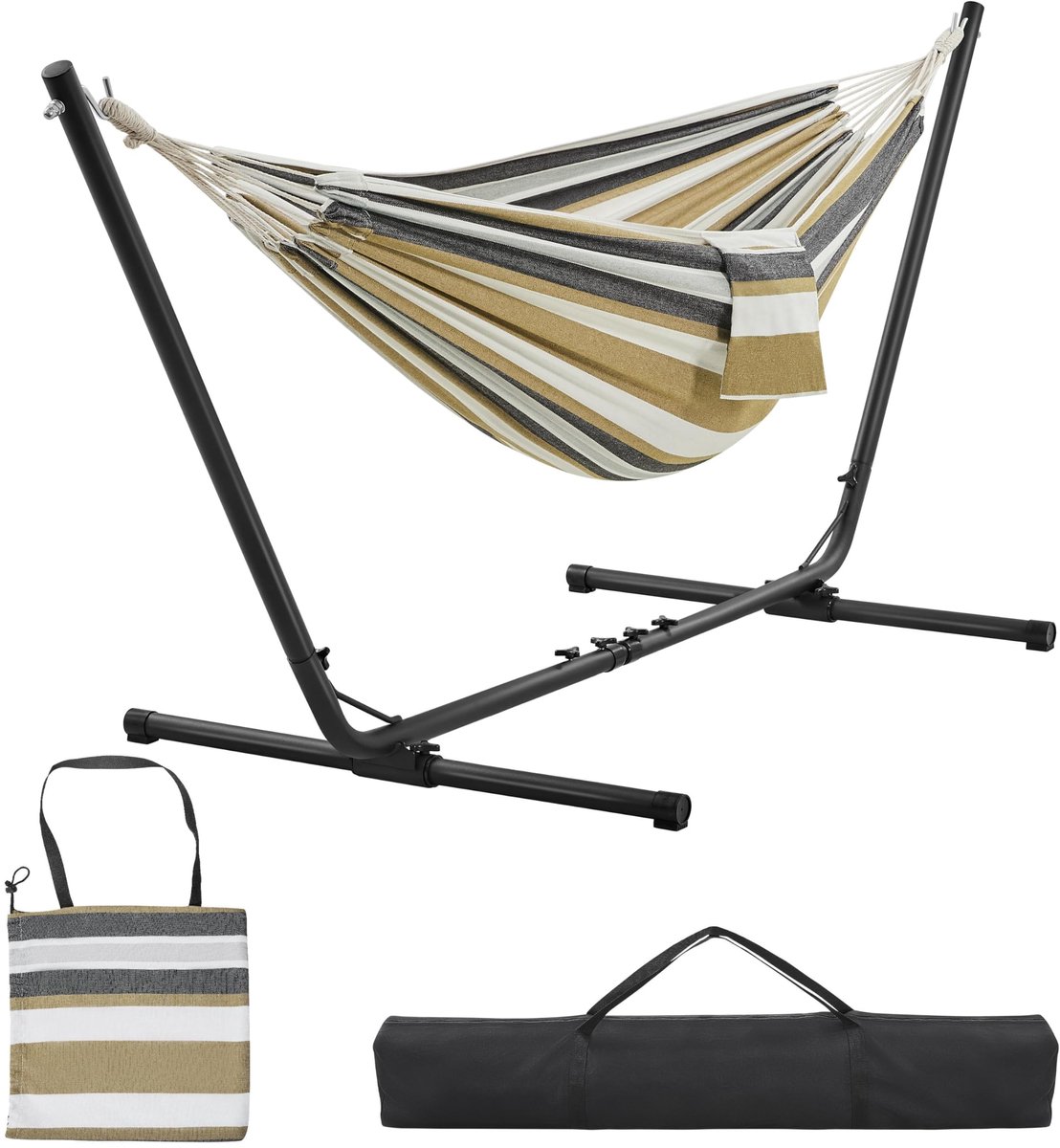 Famanu – Hangmat met frame voor 2 personen, verstelbare lengte van 310/320/330 cm, 200 kg belastbaar, ideaal voor tuin, camping en strand