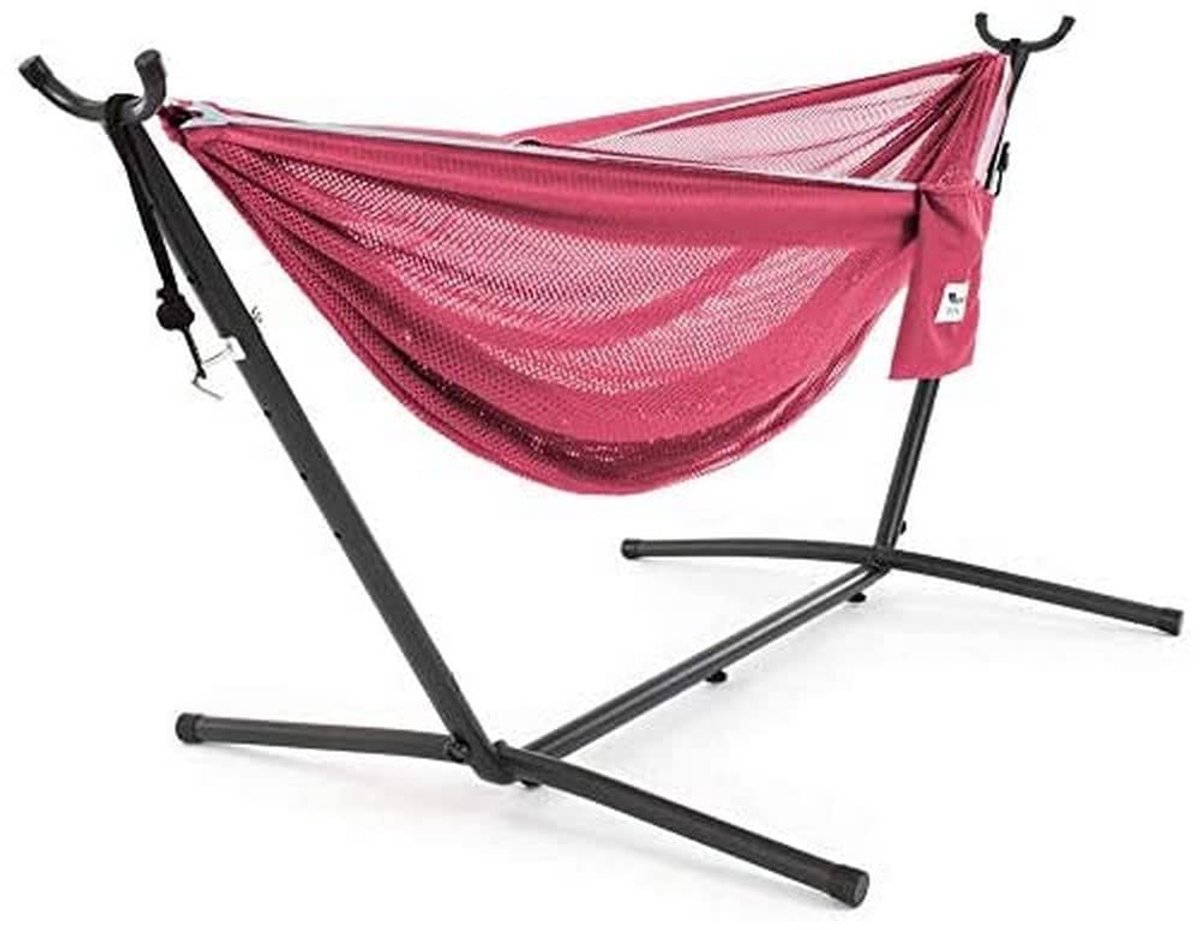 Famanu – Hangmat van netstof met standaard (280 cm), comfortabel en ideaal voor ontspanning, kleur: rose/celeste