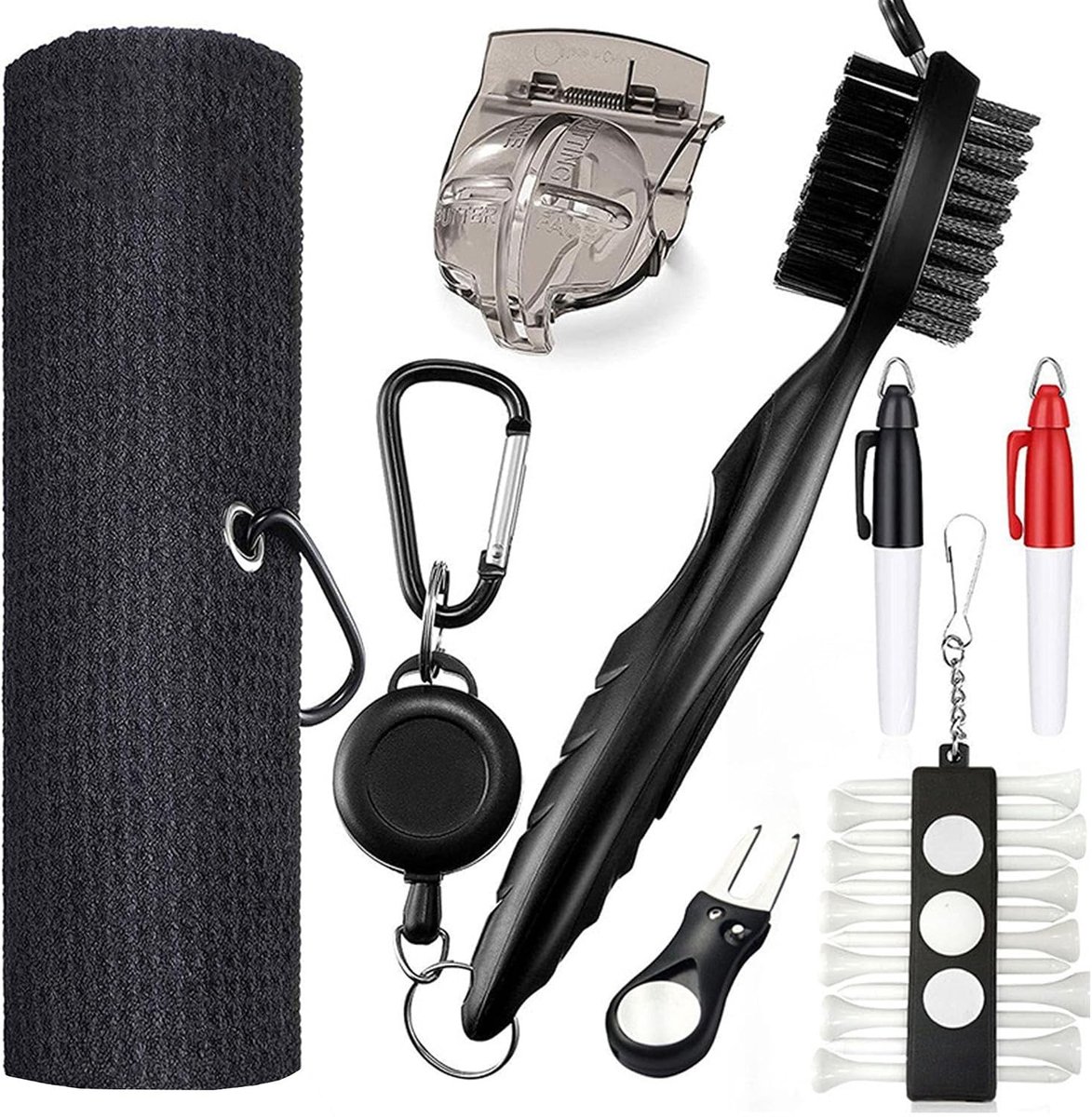 Golf Schoonmaak Gereedschap Set - Zwart - Schoonmaakborstel en Groefslijper - Voor Golfers