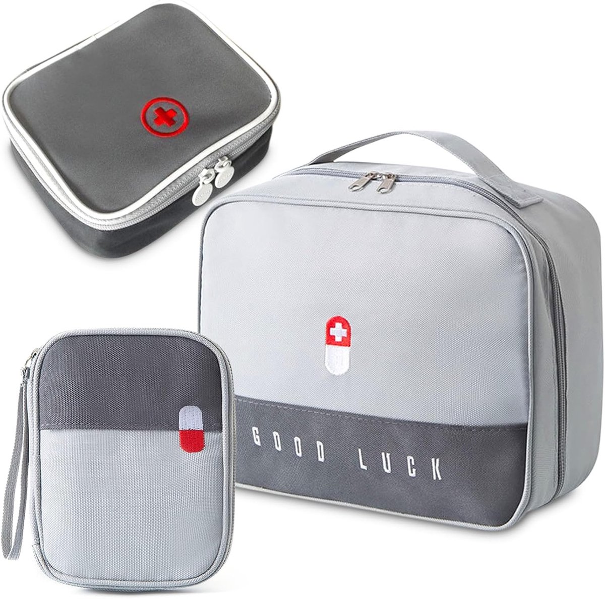 Medicijntas Set - Grijs - 24,5 x 21 x 12,5 cm - Waterdichte Reisapotheektas - Voor Thuis en Onderweg