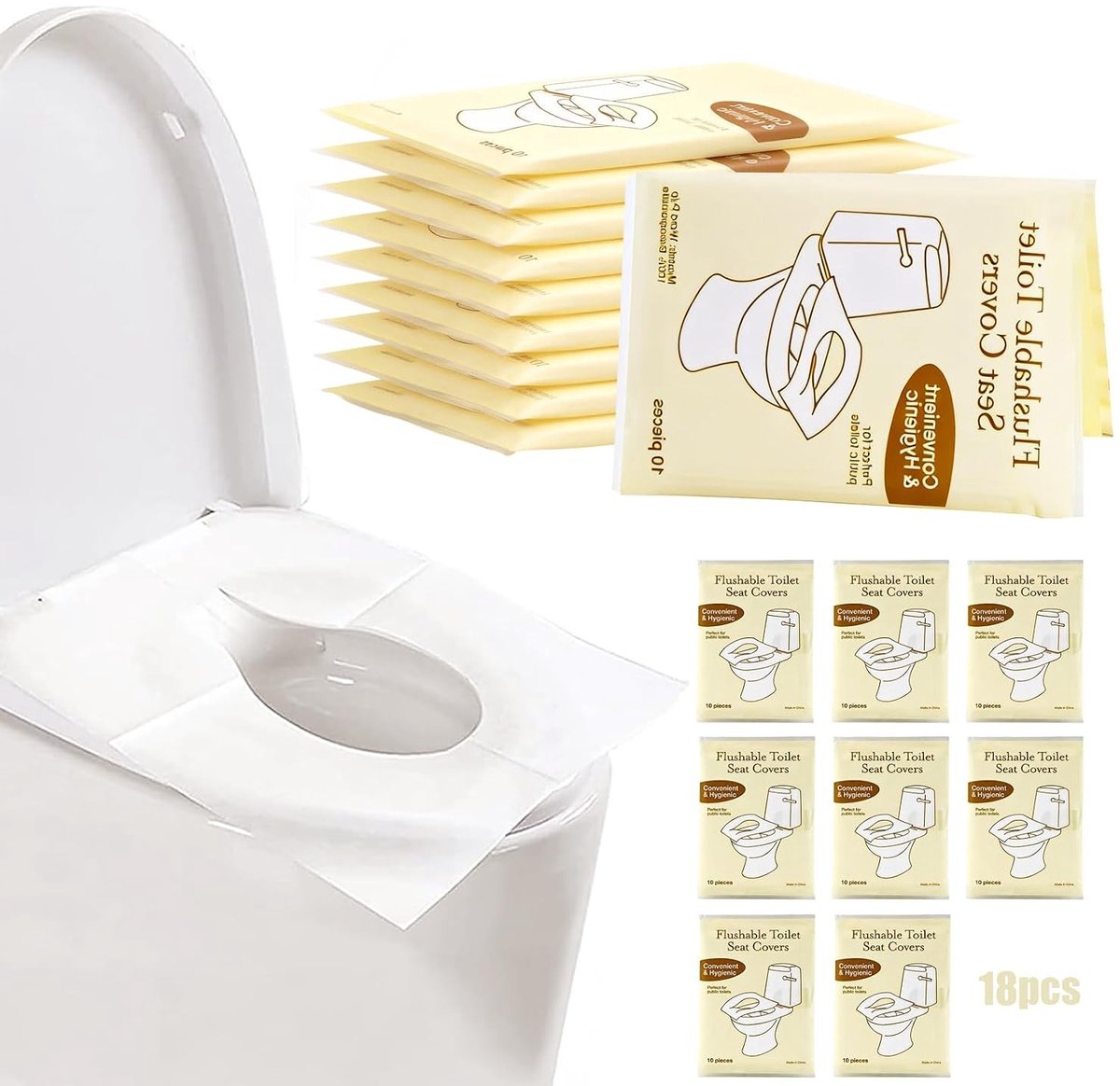 Wegwerp Toilethoezen - Wit - 43 x 35,5 cm - Wateroplosbaar Papier - Voor Hygiënisch Gebruik