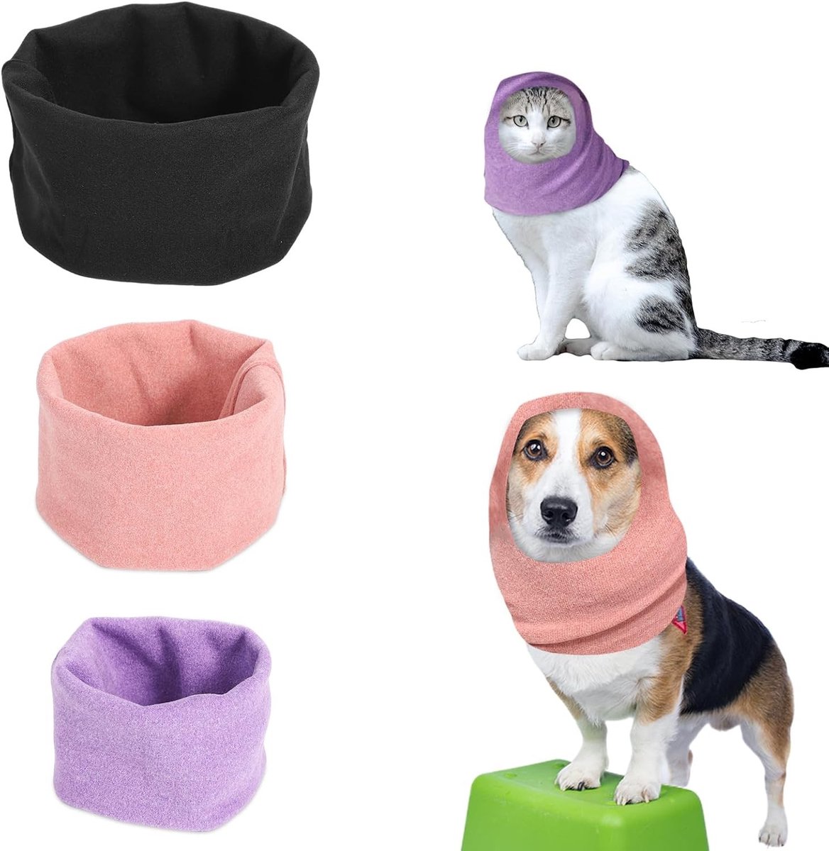 Driedelige Oorkappen voor Huisdieren, Geluidsdichte Oorkappen voor Honden en Katten, Bescherming tegen Geluid en Warmte voor Oren en Nek (3 Kleuren)