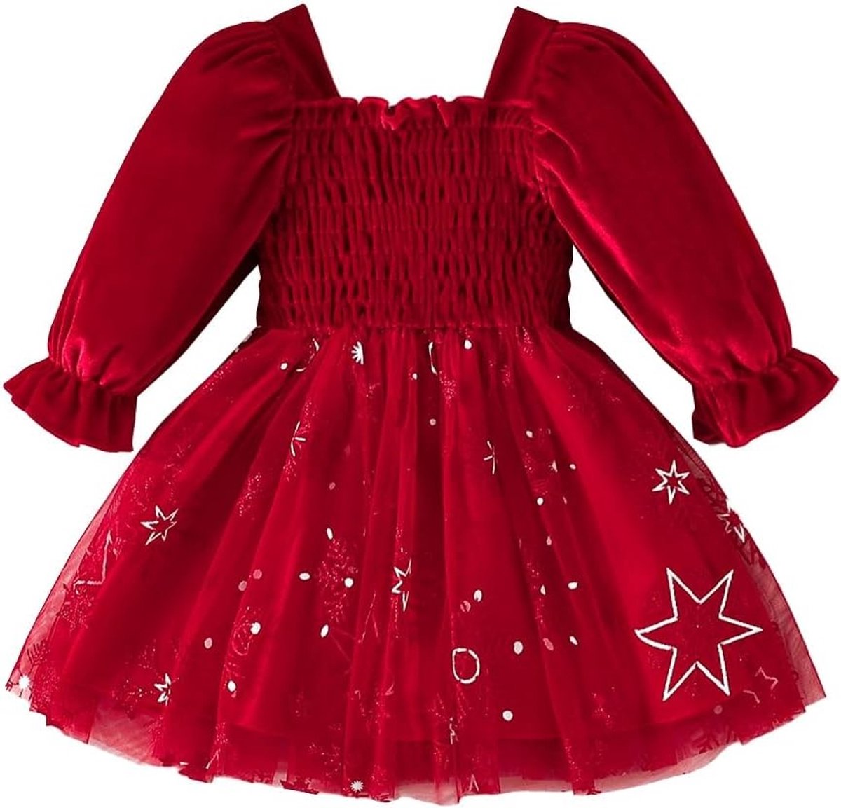 Baby Kerst Lace Rok voor Meisjes - Lange Mouwen Fluwelen Tutu Jurk voor Feestjes en Bruiloften