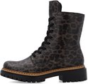 Bruine veterboot met luipaardprint en ritssluiting.