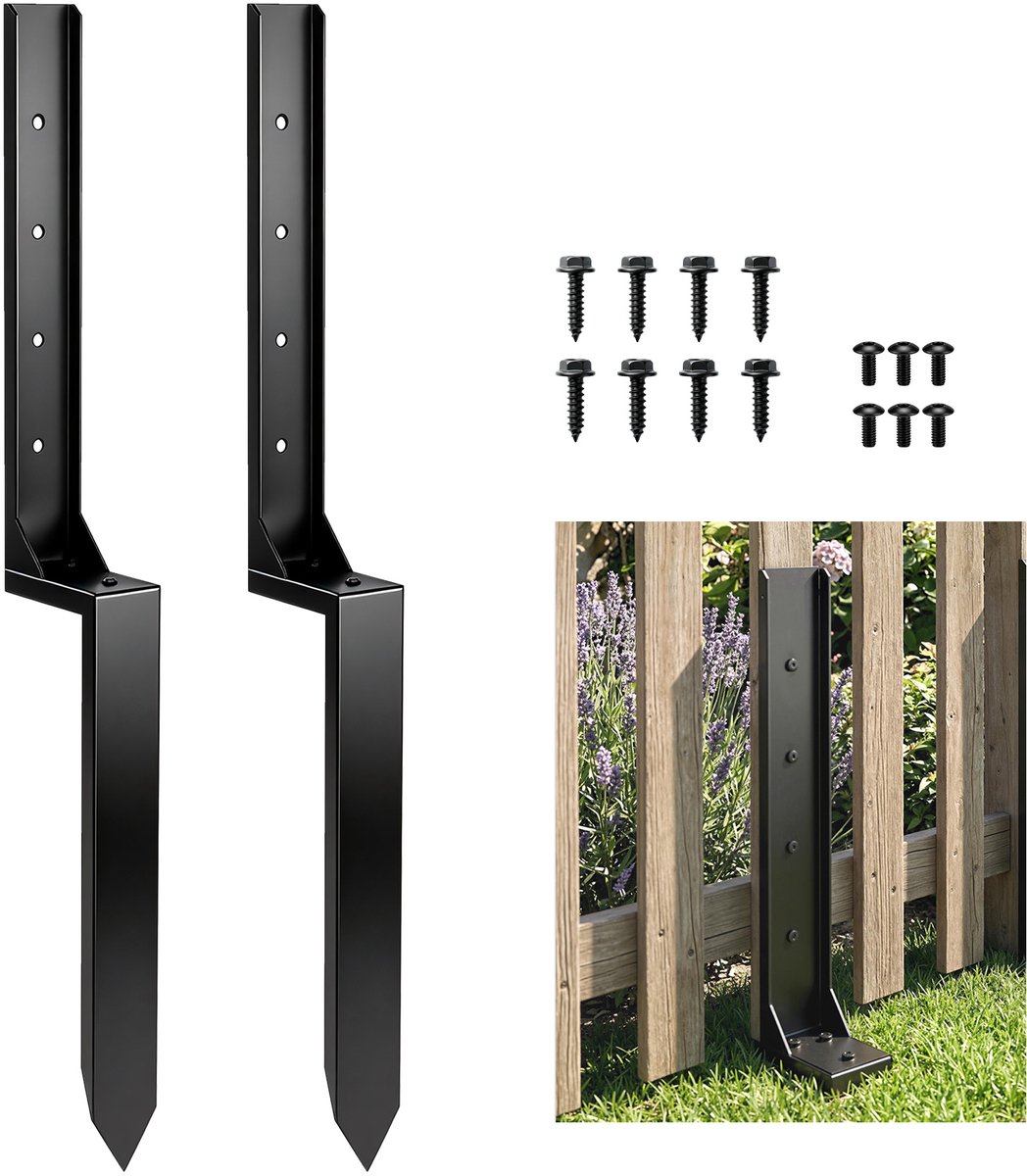 Outsunny Reparatieset voor hekpaal-Metaal-81L x 5,5B x 12H cm-Zwart