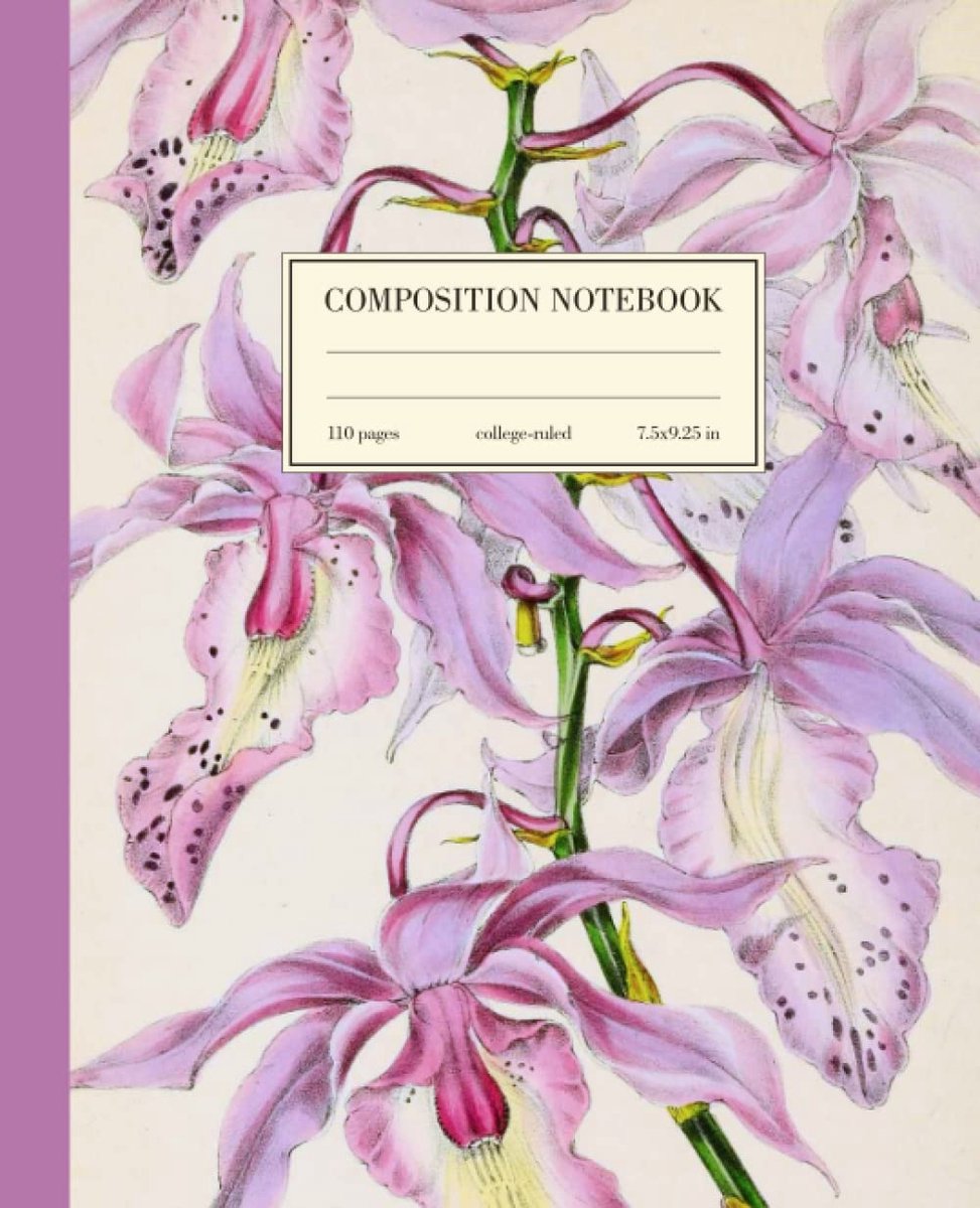 Composition Notebook College Ruled: Pink Orchid Vintage Flower Botanical Illustration - ShopVlot