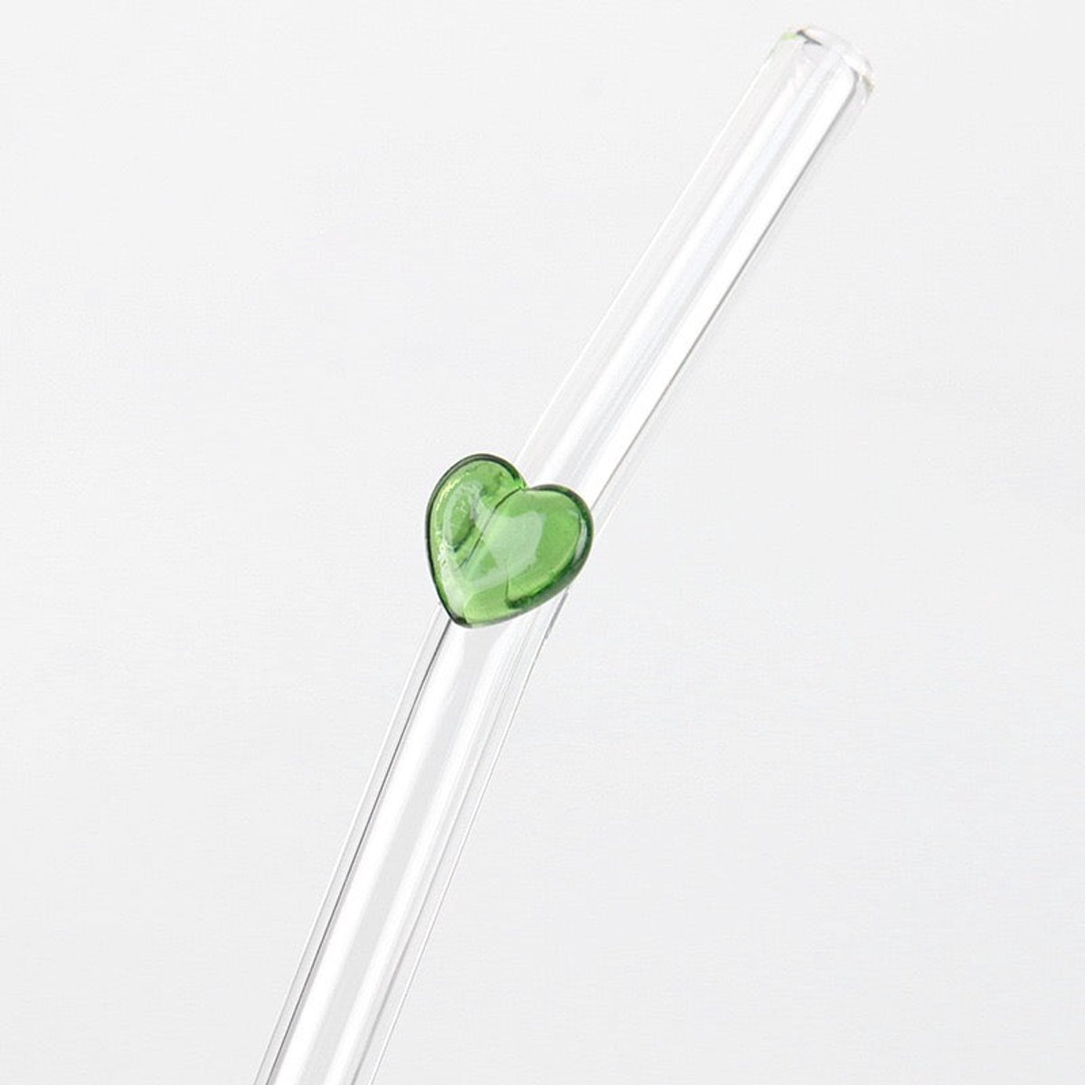 Stasia Glazen Rietje met Groen Hart Set van 5 – Transparant Drinkrietje – Glazen Rietje – Luxe Design
