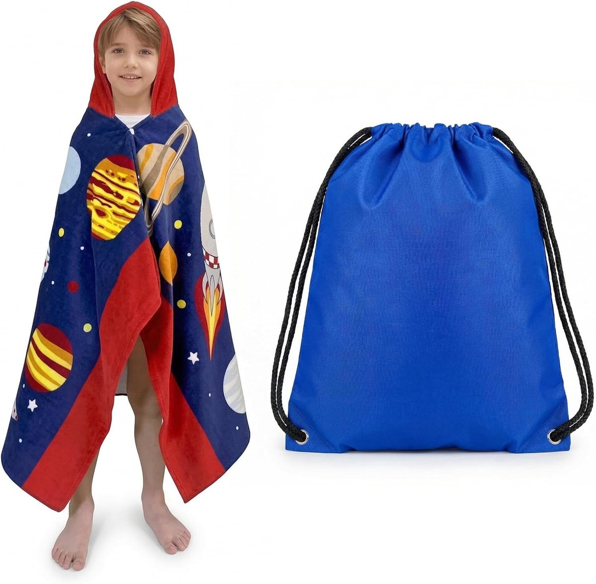 Ruimte Themed Badhanddoek voor Kinderen, Ultra Zachte Microfiber Poncho, Super Absorberend en Sneldrogend voor Jongens en Meisjes van 3-12 Jaar, 120x60cm