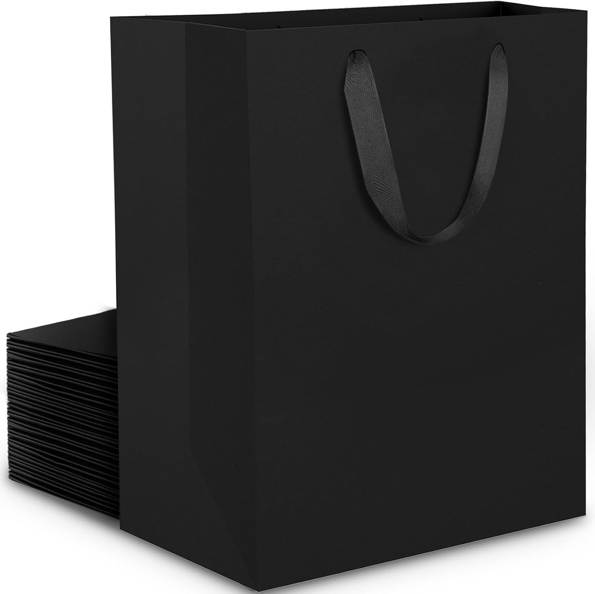 Zwarte Kraft Papieren Cadeautassen - 20 Stuks - Dikke 250GSM Tassen met Handvat - Maat 20x10x28cm - Perfect voor Verpakkingen en Cadeaus
