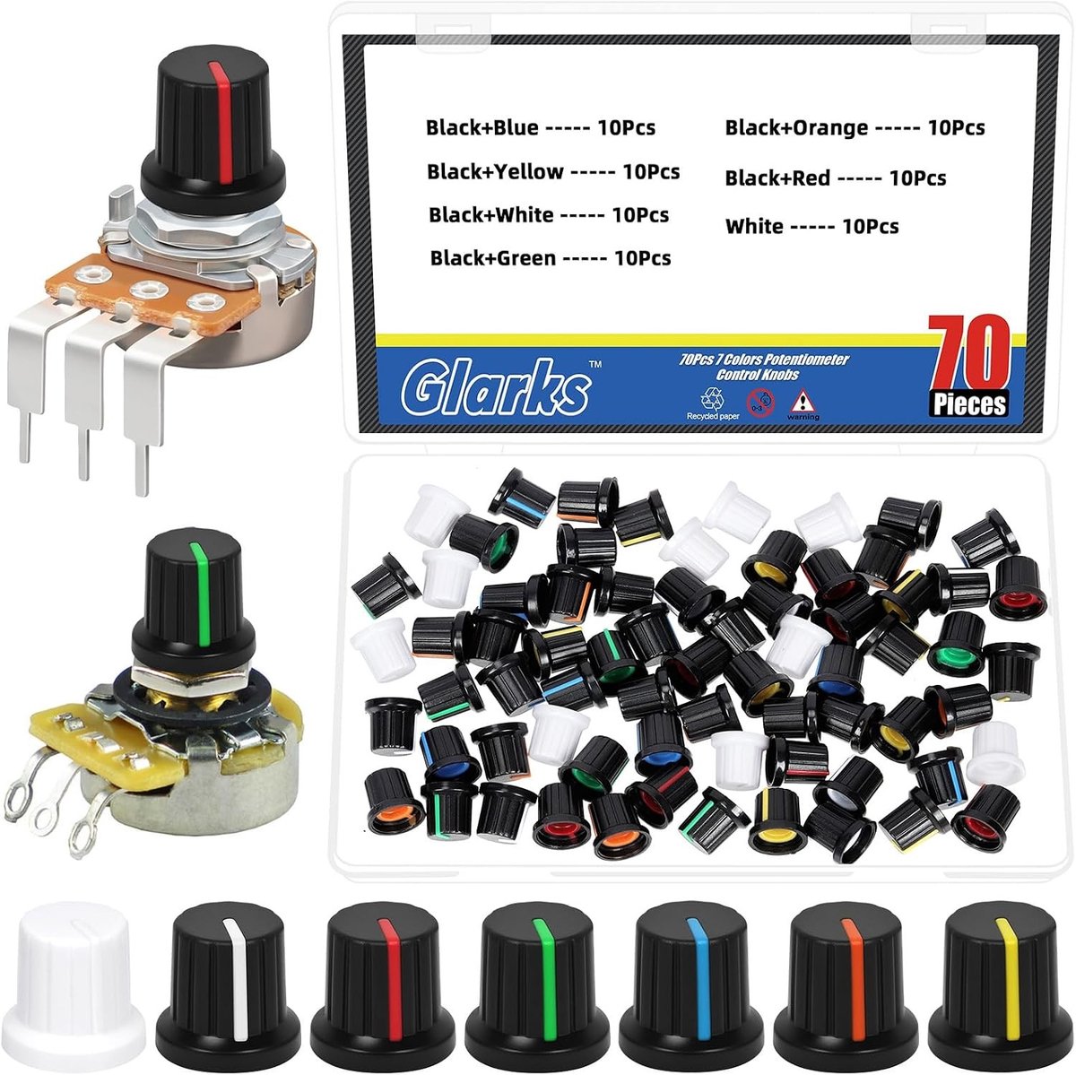 70-delige set 5.8mm potentiometerknoppen in 7 kleuren, plastic volumeknoppen voor synthesizers, versterkers en elektronische apparaten