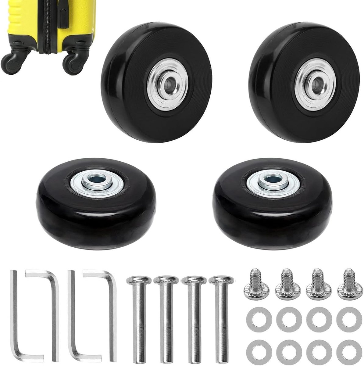 Set van 4 Vervangwielen 40 x 18 mm Rubber Wielen voor Koffers, Bagage en Trolleys