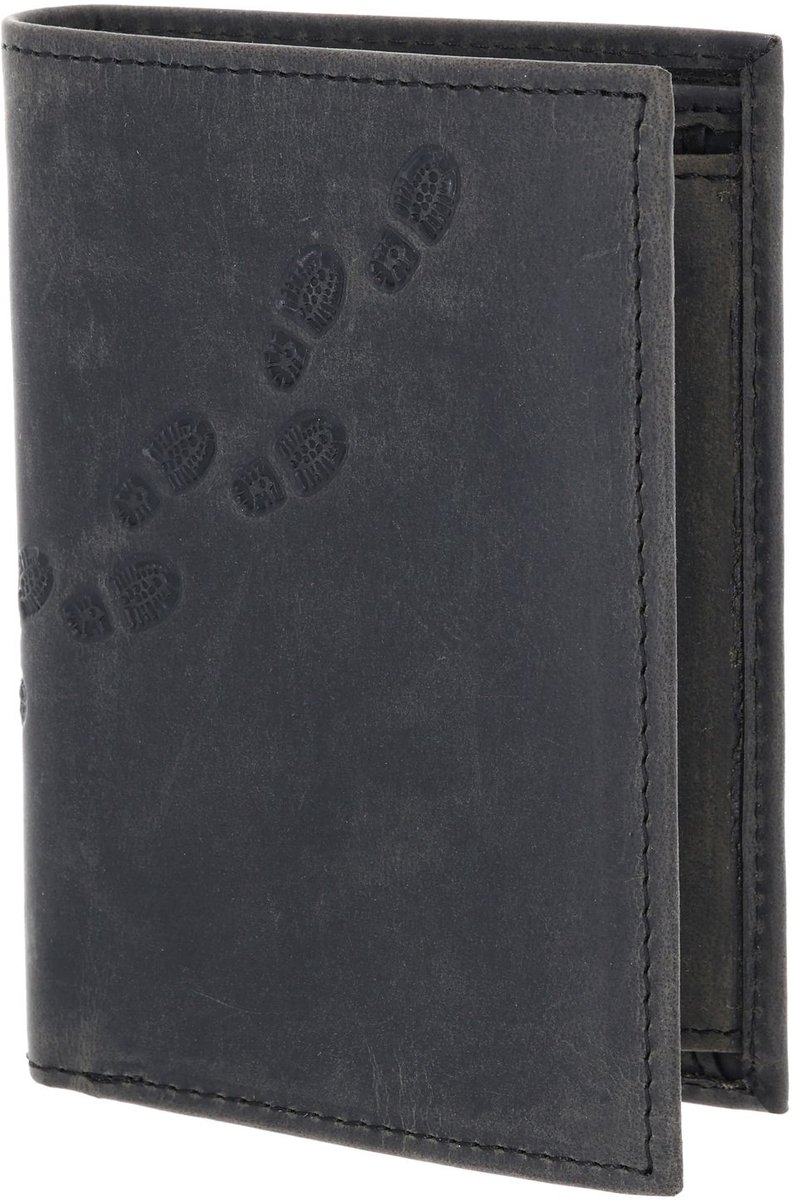 oxmox Leren portemonnee Leather RFID Protect Kombibörse Footsteps 2.0 Embossed Vintage Black zwart