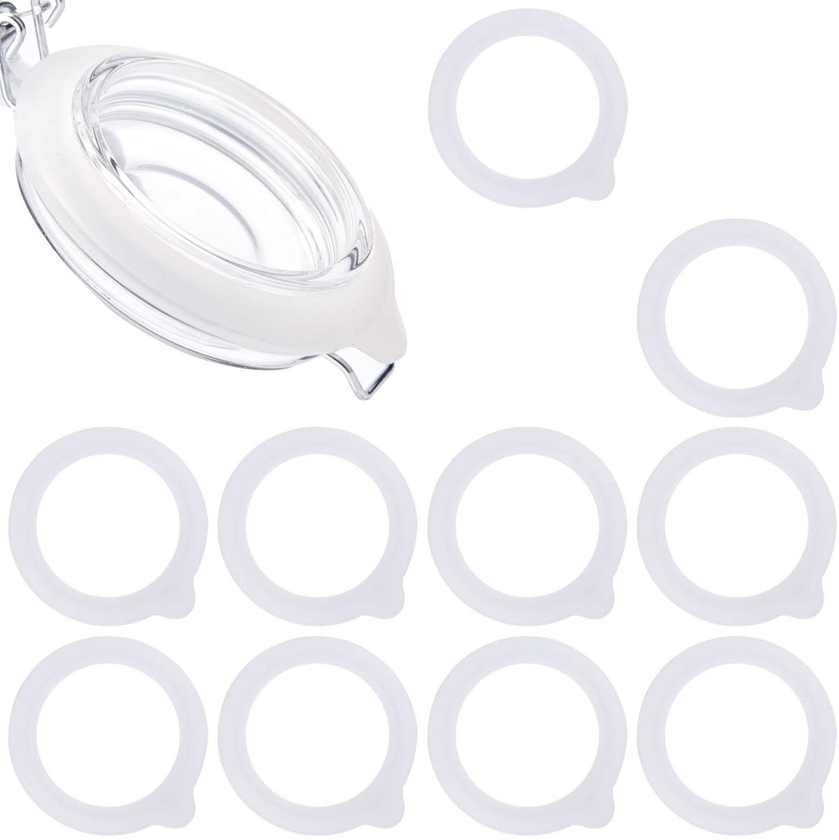 10 Stuks Vervangende Siliconen Seals voor Glazen Potten - 9.5 cm Siliconen Dichtingen voor Mason Jars en Bewaarpotten (Wit)
