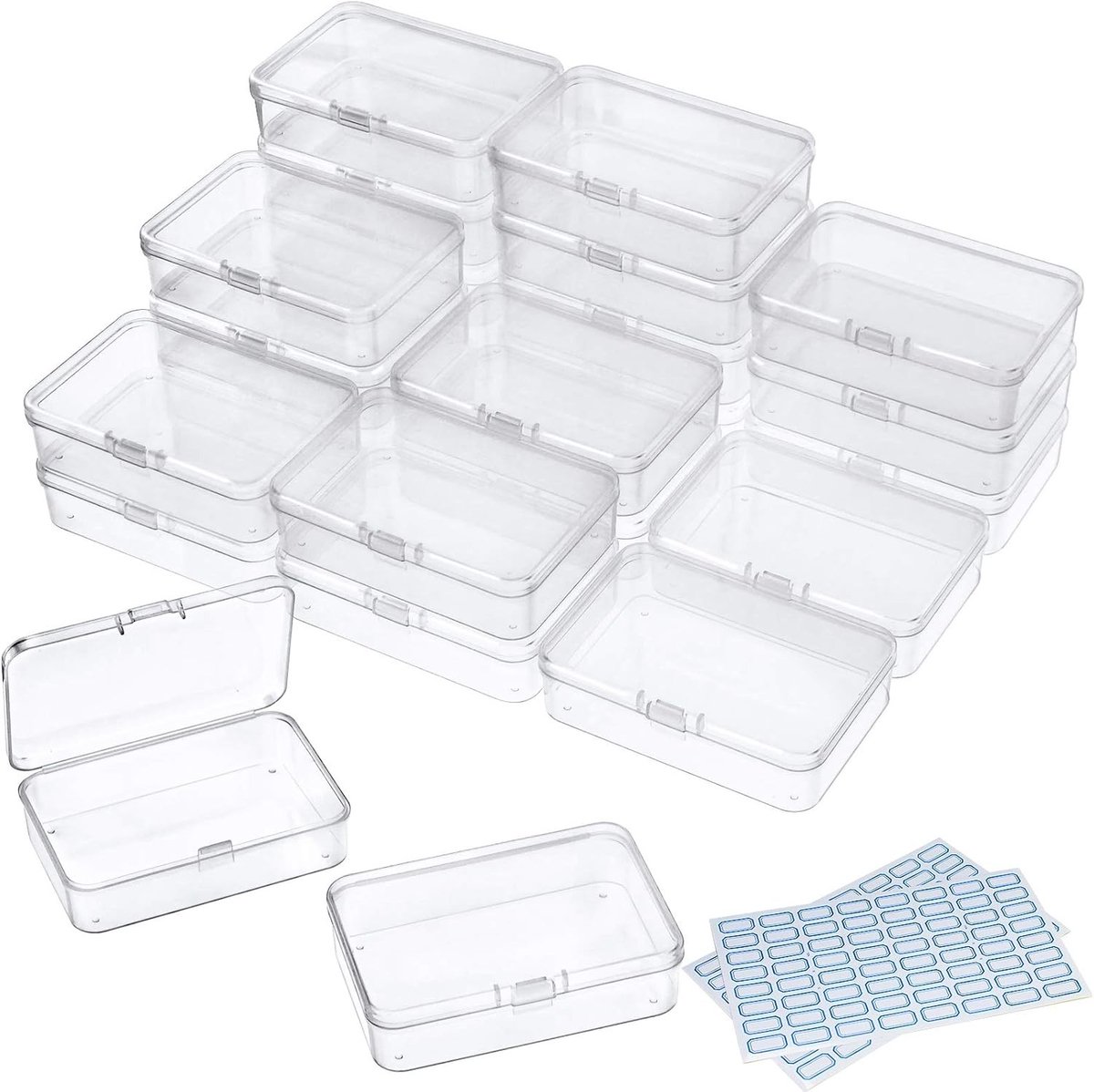 Opslagdoos met Deksel Klein, 24 Stuks Sorteerdozen voor Kleine Onderdelen, Transparante Mini Plastic Box - 9,5 x 6,3 x 2,5 cm voor Kleine Parels, Sieraden en Schroeven