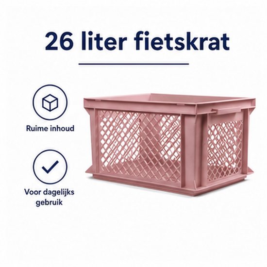 Vintag Fietskrat - 26 Liter - 40 x 30 x 22 cm - Kunststof - Oudroze — afbeelding 4
